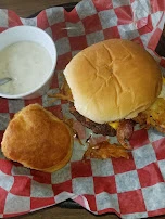 Breakfast Burger with Biscuits and Gravy